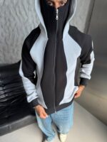 Premium Two Tone Zip Up Hoodie Jacket – Black & Grey - Image 2